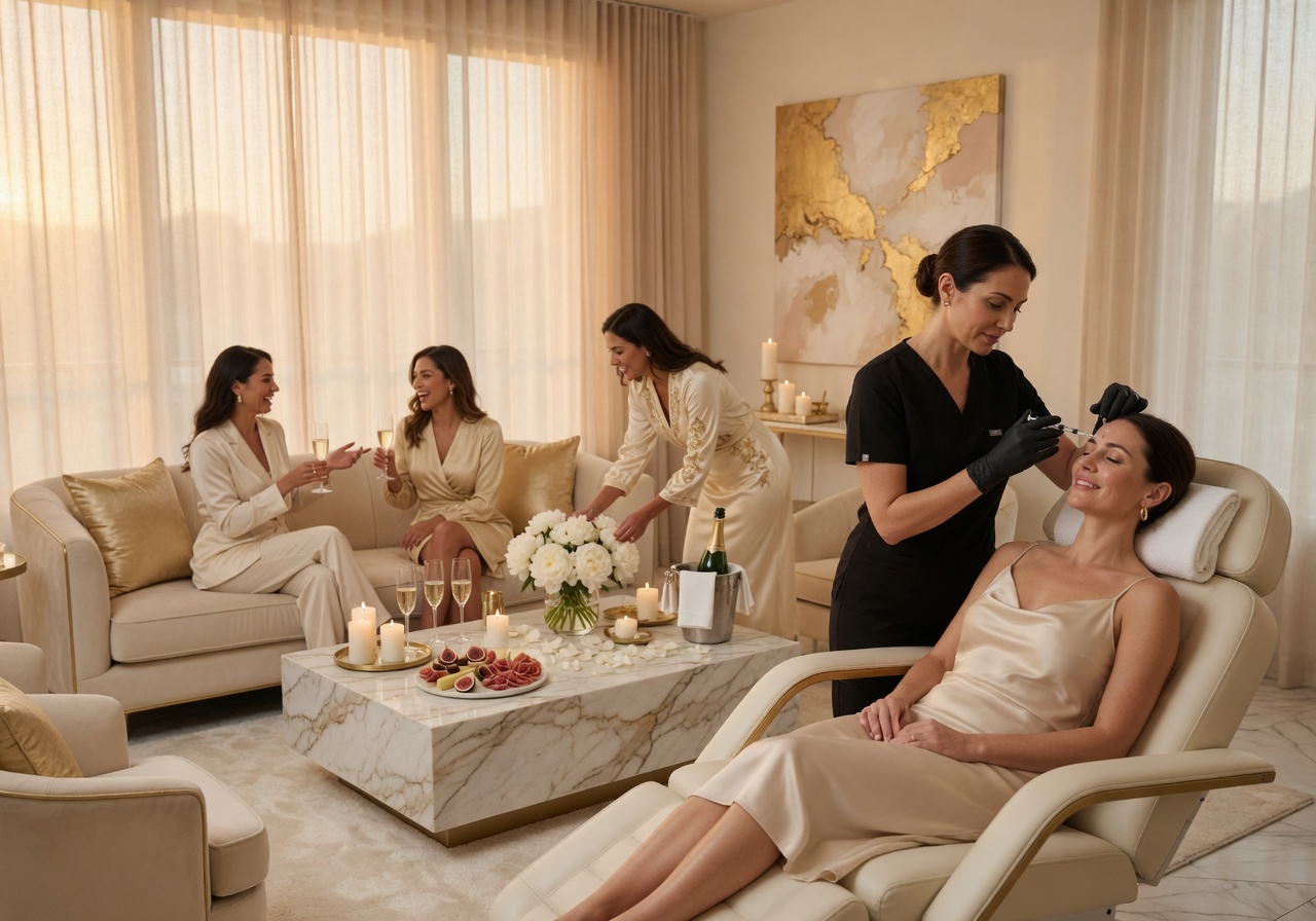 Friends gathered for a private aesthetic session